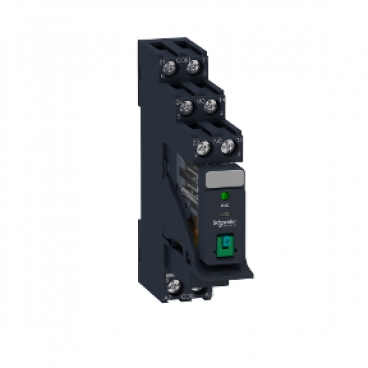 Interface plug-in relay pre-assembled, 5 A, 2 CO, lockable test button, LED, protection module, 24 V DC
